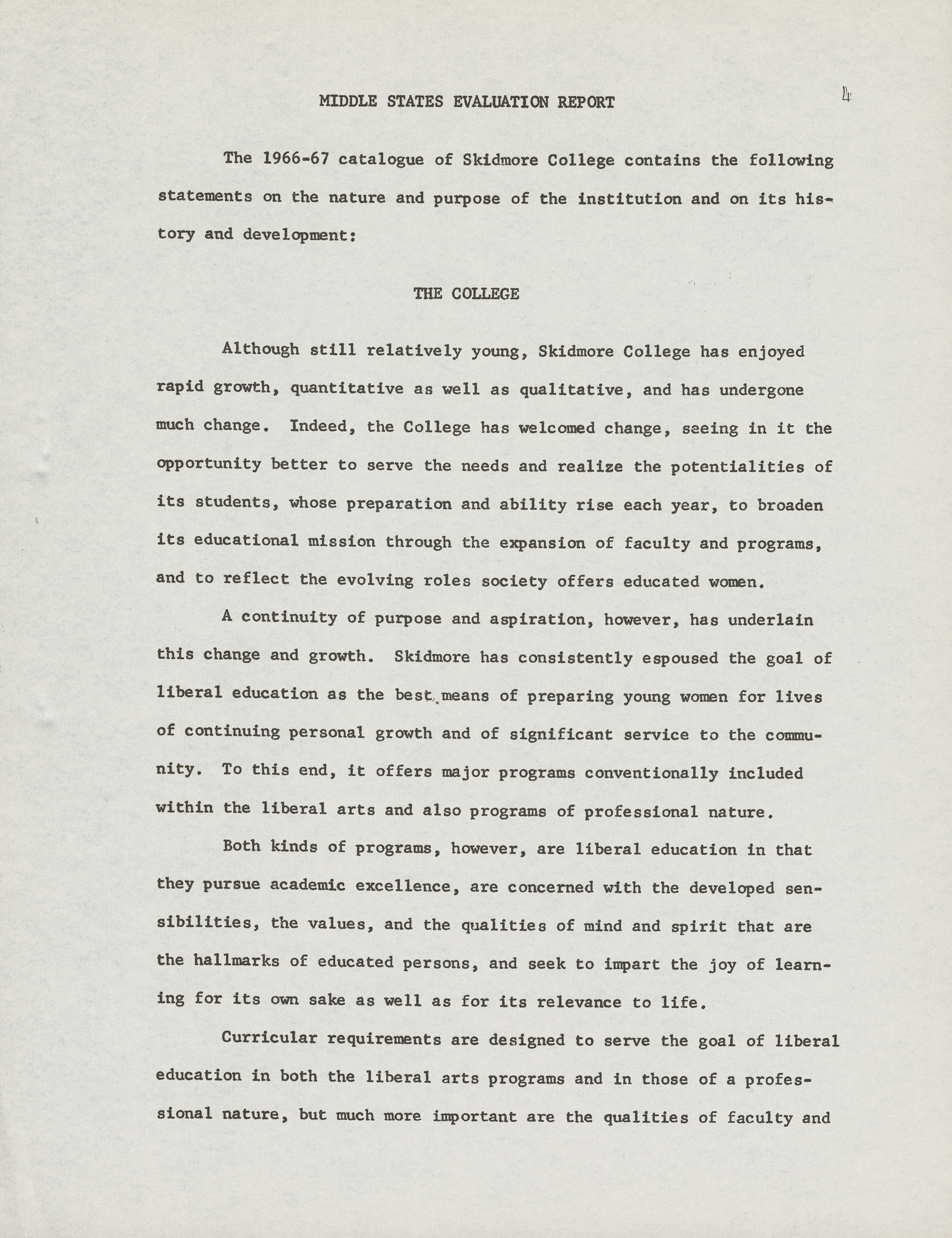 Skidmore College selfevaluation report for presentation to the